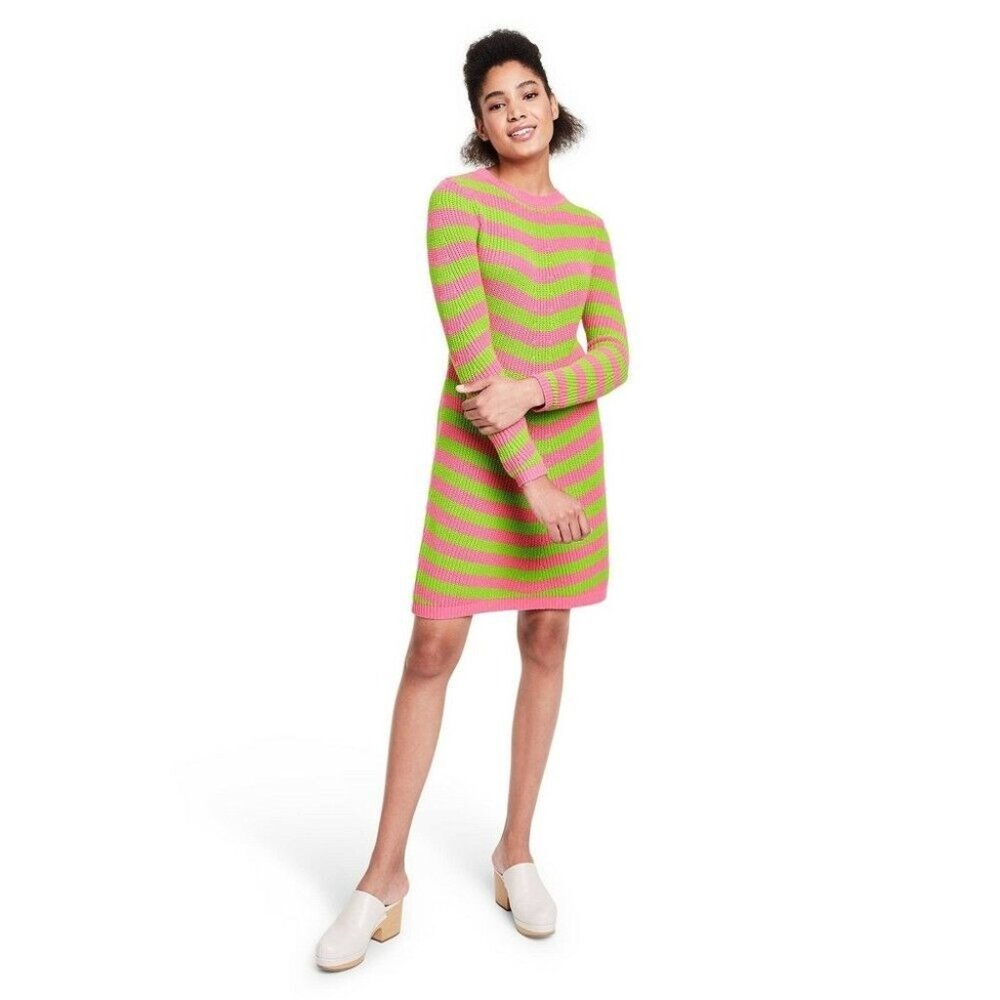 Womens Striped Long Sleeve Sweater Dress Victor Glemaud Pink Green S